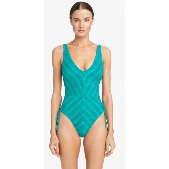 Robin Piccone One-Piece Swimsuit Womens Aqua Teal Size 8 Sahara Plunge - Picture 1 of 10